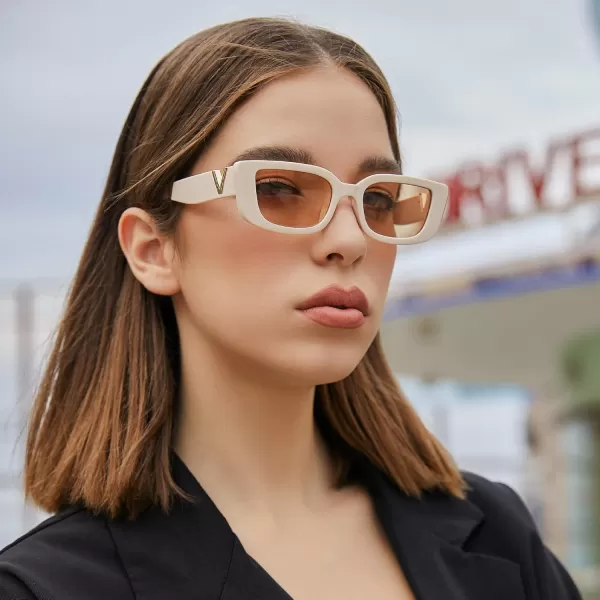 FEISEDY Small Rectangle Sunglasses for Women Men Vintage Trendy Y2K Rectangular Sunglasses B9066Blackbeige