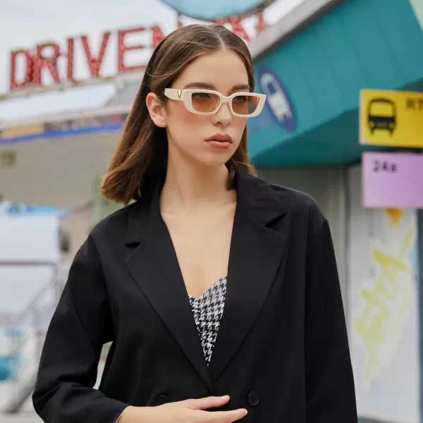 FEISEDY Small Rectangle Sunglasses for Women Men Vintage Trendy Y2K Rectangular Sunglasses B9066Blackbeige
