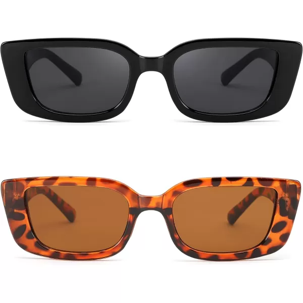 FEISEDY Small Rectangle Sunglasses for Women Men Vintage Trendy Y2K Rectangular Sunglasses B9066Blackleopard
