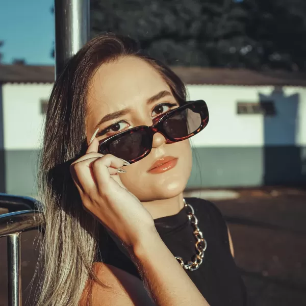 FEISEDY Small Rectangle Sunglasses for Women Men Vintage Trendy Y2K Rectangular Sunglasses B9066Blackleopard