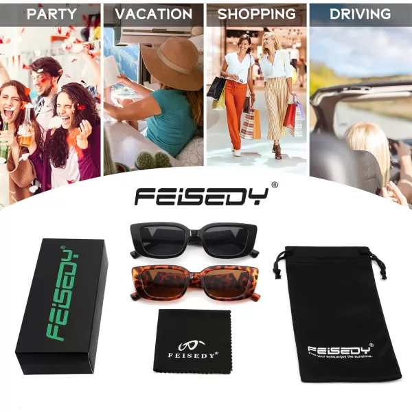 FEISEDY Small Rectangle Sunglasses for Women Men Vintage Trendy Y2K Rectangular Sunglasses B9066Blackleopard