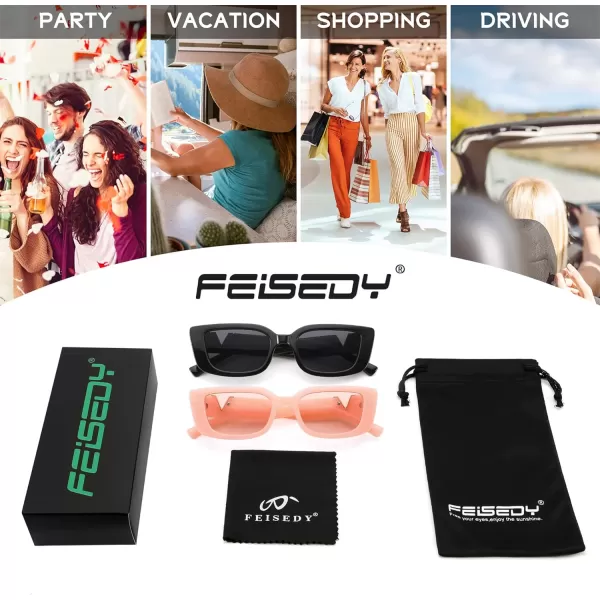 FEISEDY Small Rectangle Sunglasses for Women Men Vintage Trendy Y2K Rectangular Sunglasses B9066Blackpink