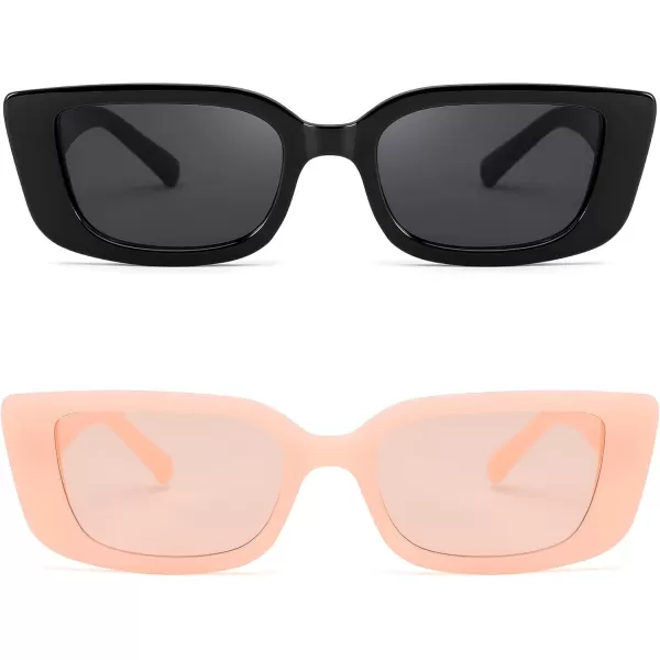 FEISEDY Small Rectangle Sunglasses for Women Men Vintage Trendy Y2K Rectangular Sunglasses B9066Blackpink