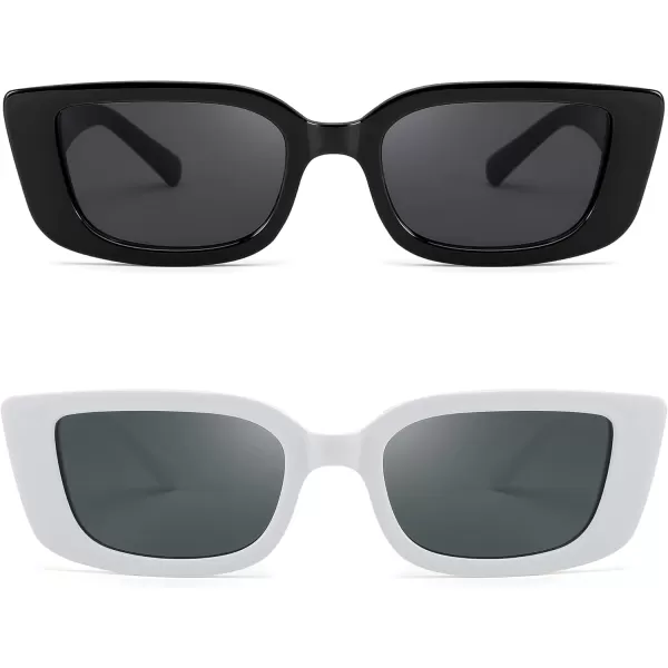 FEISEDY Small Rectangle Sunglasses for Women Men Vintage Trendy Y2K Rectangular Sunglasses B9066Blackwhite