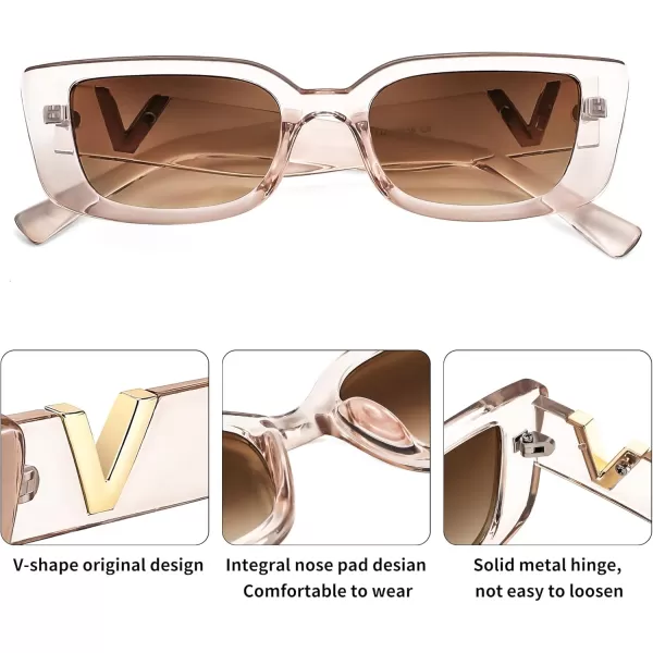 FEISEDY Small Rectangle Sunglasses for Women Men Vintage Trendy Y2K Rectangular Sunglasses B9066Champagne