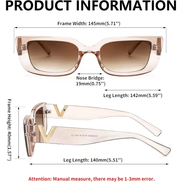 FEISEDY Small Rectangle Sunglasses for Women Men Vintage Trendy Y2K Rectangular Sunglasses B9066Champagne