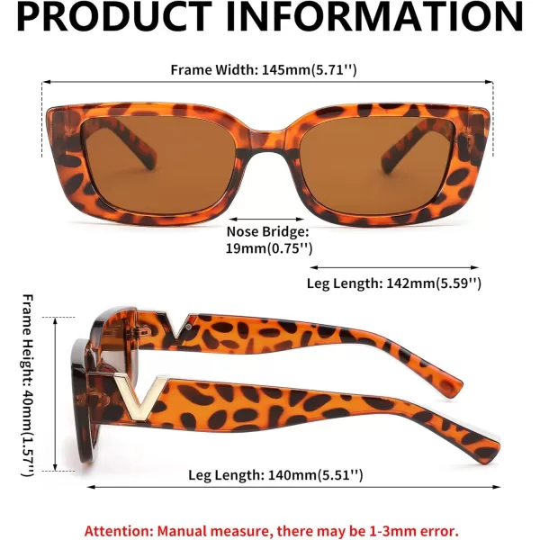 FEISEDY Small Rectangle Sunglasses for Women Men Vintage Trendy Y2K Rectangular Sunglasses B9066Leopard