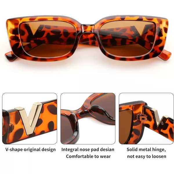 FEISEDY Small Rectangle Sunglasses for Women Men Vintage Trendy Y2K Rectangular Sunglasses B9066Leopard