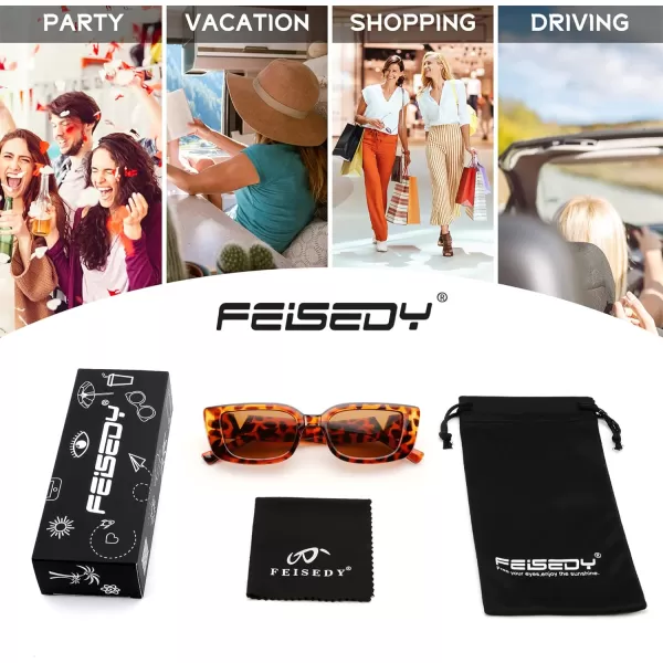 FEISEDY Small Rectangle Sunglasses for Women Men Vintage Trendy Y2K Rectangular Sunglasses B9066Leopard