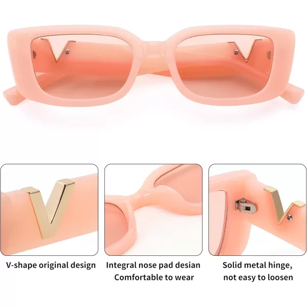 FEISEDY Small Rectangle Sunglasses for Women Men Vintage Trendy Y2K Rectangular Sunglasses B9066Pink
