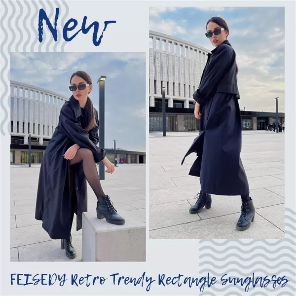 FEISEDY Small Rectangle Sunglasses for Women Men Vintage Trendy Y2K Rectangular Sunglasses B9066Pink
