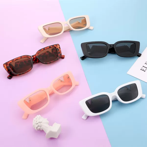 FEISEDY Small Rectangle Sunglasses for Women Men Vintage Trendy Y2K Rectangular Sunglasses B9066Pink