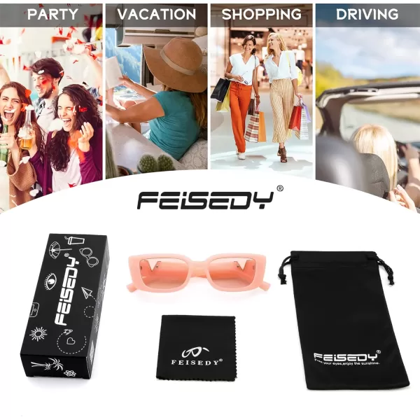 FEISEDY Small Rectangle Sunglasses for Women Men Vintage Trendy Y2K Rectangular Sunglasses B9066Pink