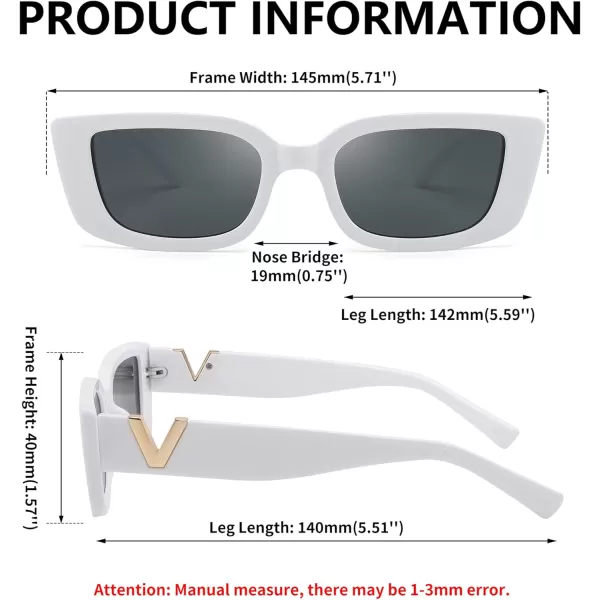 FEISEDY Small Rectangle Sunglasses for Women Men Vintage Trendy Y2K Rectangular Sunglasses B9066White