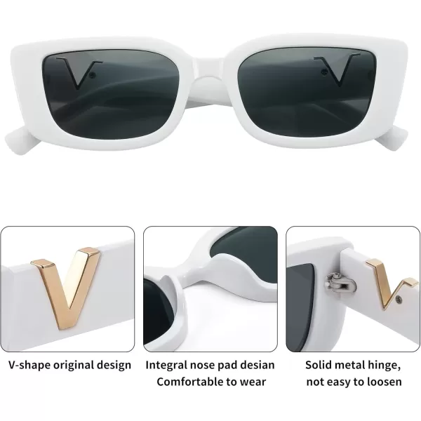 FEISEDY Small Rectangle Sunglasses for Women Men Vintage Trendy Y2K Rectangular Sunglasses B9066White