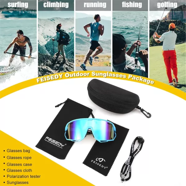 FEISEDY Sport Sunglasses for Men Women Cycling Glasses with UV Protection for Baseball Ski Runing Golf B0082Blue FrameBlue Mirror