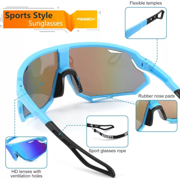 FEISEDY Sport Sunglasses for Men Women Cycling Glasses with UV Protection for Baseball Ski Runing Golf B0082Blue FrameBlue Mirror