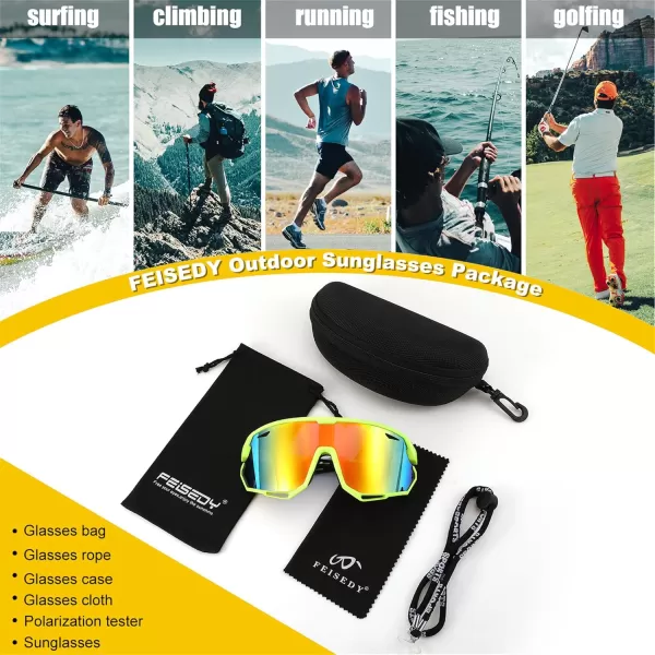 FEISEDY Sport Sunglasses for Men Women Cycling Glasses with UV Protection for Baseball Ski Runing Golf B0082Green FrameRed Mirror