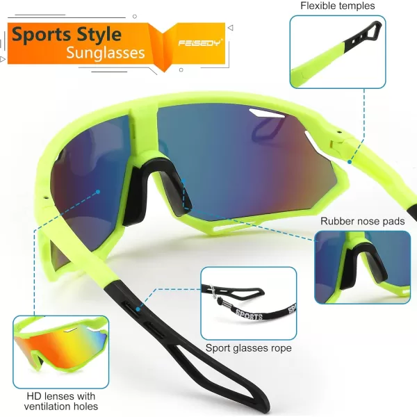 FEISEDY Sport Sunglasses for Men Women Cycling Glasses with UV Protection for Baseball Ski Runing Golf B0082Green FrameRed Mirror