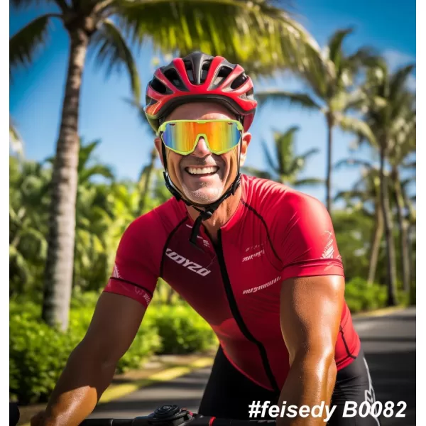 FEISEDY Sport Sunglasses for Men Women Cycling Glasses with UV Protection for Baseball Ski Runing Golf B0082Green FrameRed Mirror