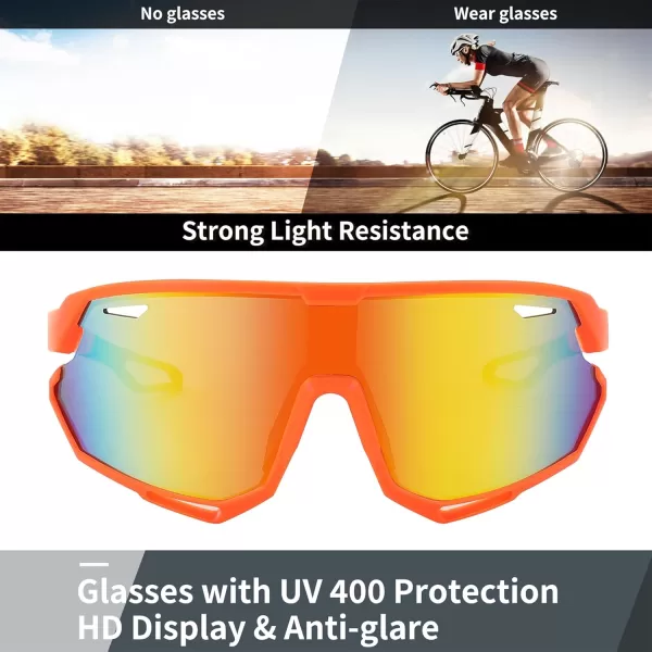 FEISEDY Sport Sunglasses for Men Women Cycling Glasses with UV Protection for Baseball Ski Runing Golf B0082Orange FrameRed Mirror