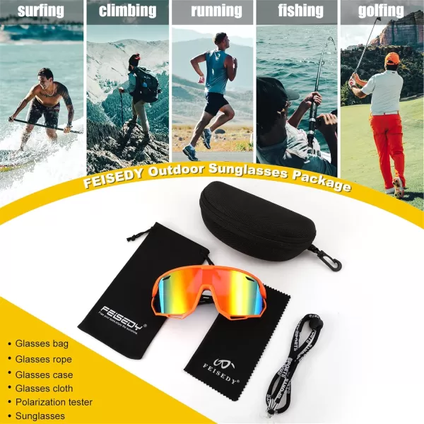 FEISEDY Sport Sunglasses for Men Women Cycling Glasses with UV Protection for Baseball Ski Runing Golf B0082Orange FrameRed Mirror