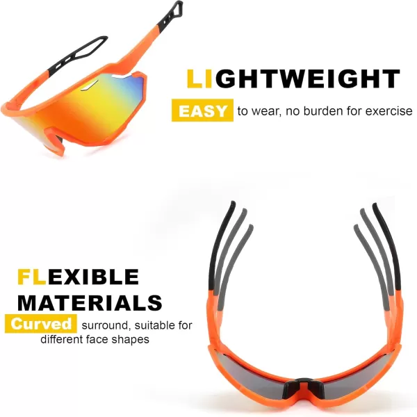 FEISEDY Sport Sunglasses for Men Women Cycling Glasses with UV Protection for Baseball Ski Runing Golf B0082Orange FrameRed Mirror