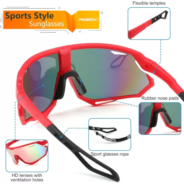 FEISEDY Sport Sunglasses for Men Women Cycling Glasses with UV Protection for Baseball Ski Runing Golf B0082Red FramePink Mirror