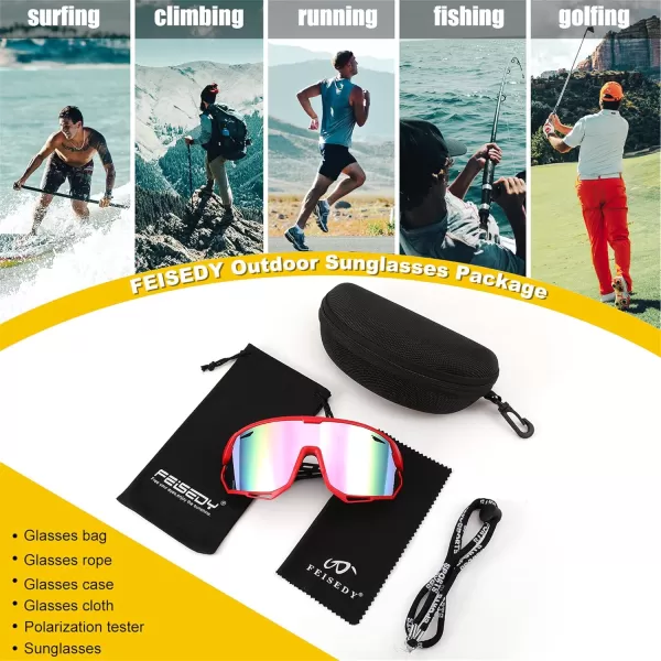FEISEDY Sport Sunglasses for Men Women Cycling Glasses with UV Protection for Baseball Ski Runing Golf B0082Red FramePink Mirror