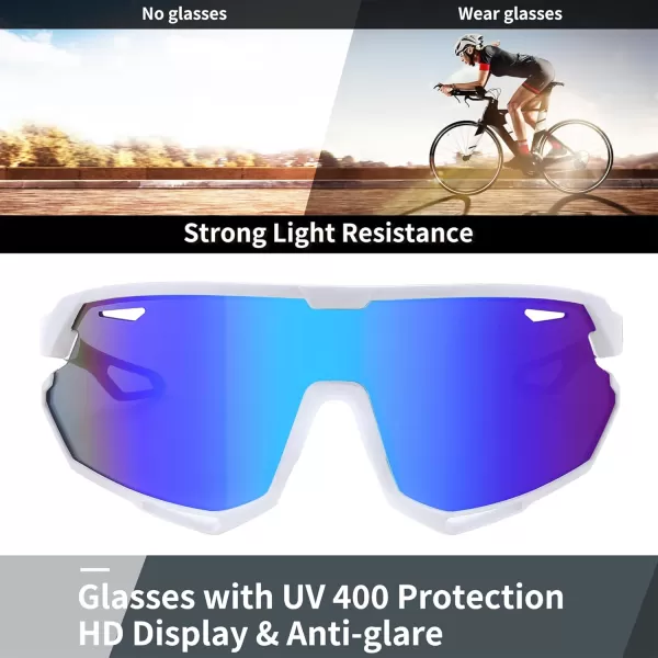 FEISEDY Sport Sunglasses for Men Women Cycling Glasses with UV Protection for Baseball Ski Runing Golf B0082White FrameBlue Mirror
