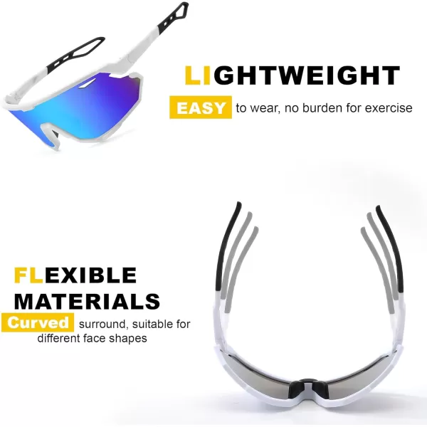 FEISEDY Sport Sunglasses for Men Women Cycling Glasses with UV Protection for Baseball Ski Runing Golf B0082White FrameBlue Mirror