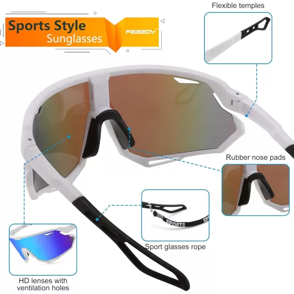 FEISEDY Sport Sunglasses for Men Women Cycling Glasses with UV Protection for Baseball Ski Runing Golf B0082White FrameBlue Mirror