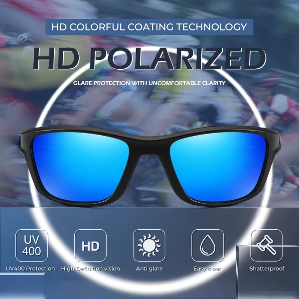 FEISEDY Sports Polarized Sunglasses For Men Women Cycling Driving Fishing Running UV400 Protection B0125Black Frame  Blue Mirror Lens