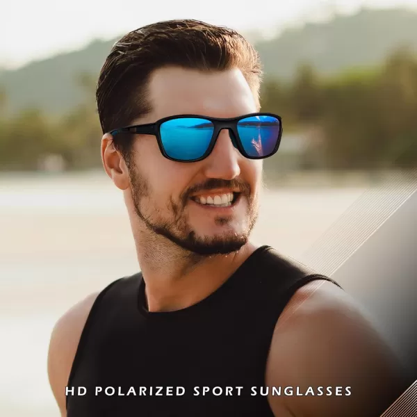FEISEDY Sports Polarized Sunglasses For Men Women Cycling Driving Fishing Running UV400 Protection B0125Black Frame  Blue Mirror Lens