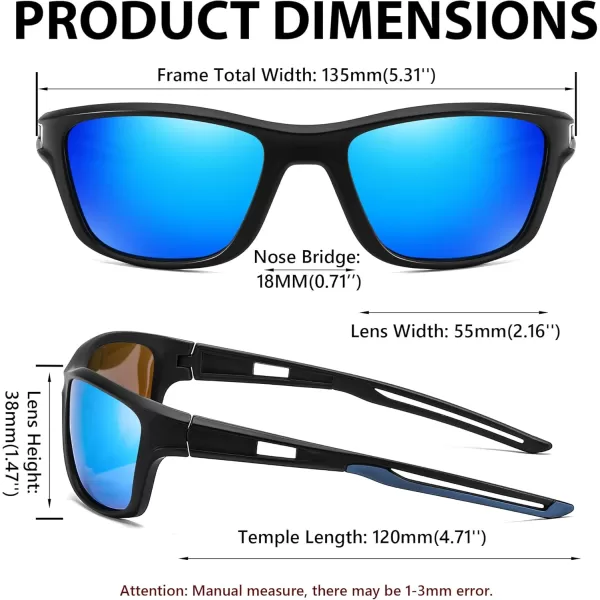 FEISEDY Sports Polarized Sunglasses For Men Women Cycling Driving Fishing Running UV400 Protection B0125Black Frame  Blue Mirror Lens