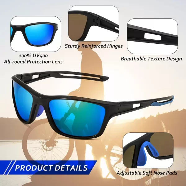 FEISEDY Sports Polarized Sunglasses For Men Women Cycling Driving Fishing Running UV400 Protection B0125Black Frame  Blue Mirror Lens