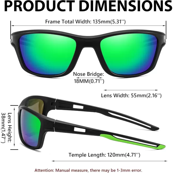 FEISEDY Sports Polarized Sunglasses For Men Women Cycling Driving Fishing Running UV400 Protection B0125Black Frame  Green Mirror Lens