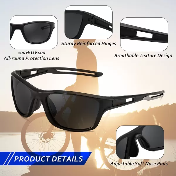 FEISEDY Sports Polarized Sunglasses For Men Women Cycling Driving Fishing Running UV400 Protection B0125Black Frame  Grey Lens