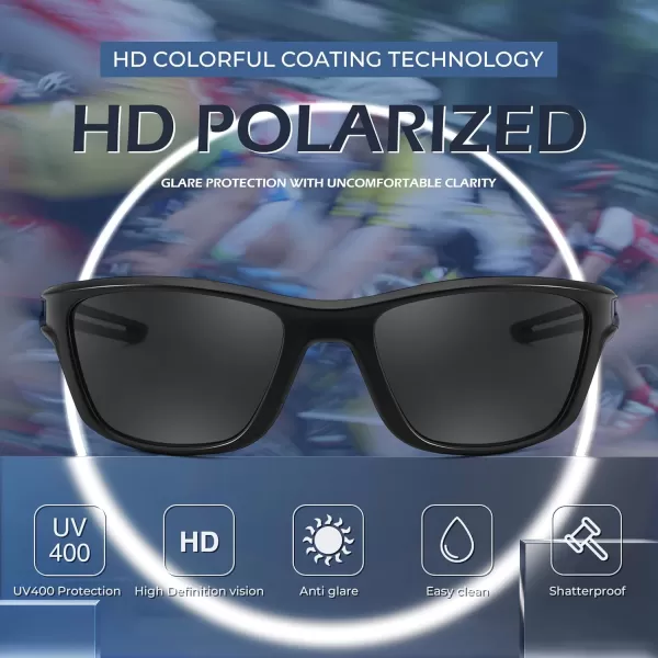 FEISEDY Sports Polarized Sunglasses For Men Women Cycling Driving Fishing Running UV400 Protection B0125Black Frame  Grey Lens