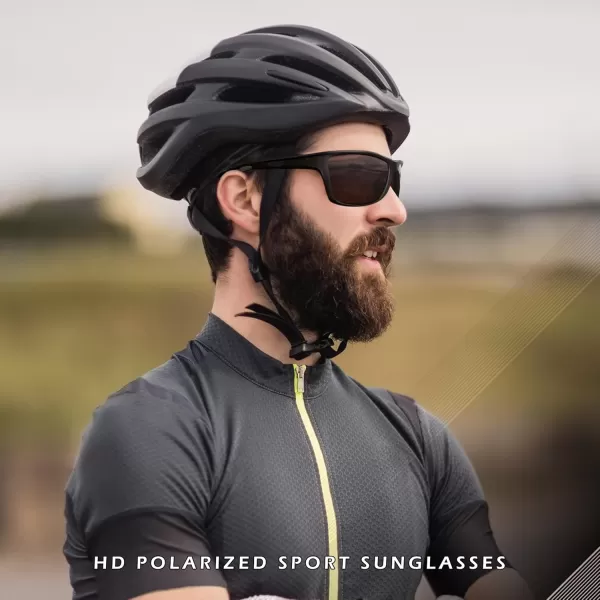 FEISEDY Sports Polarized Sunglasses For Men Women Cycling Driving Fishing Running UV400 Protection B0125Black Frame  Grey Lens