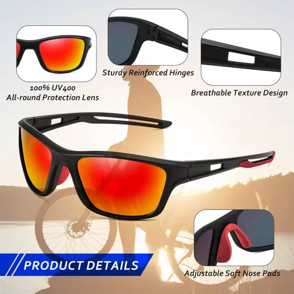 FEISEDY Sports Polarized Sunglasses For Men Women Cycling Driving Fishing Running UV400 Protection B0125Black Frame  Orange Mirror Lens