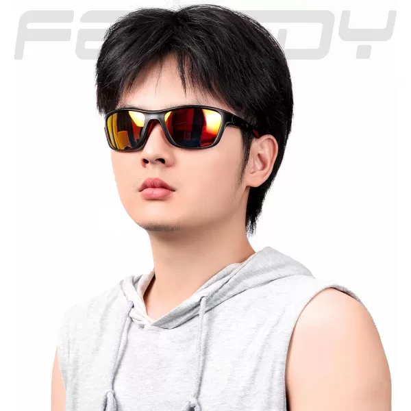 FEISEDY Sports Polarized Sunglasses For Men Women Cycling Driving Fishing Running UV400 Protection B0125Black Frame  Orange Mirror Lens