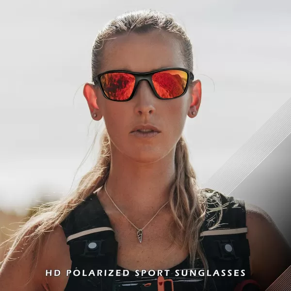 FEISEDY Sports Polarized Sunglasses For Men Women Cycling Driving Fishing Running UV400 Protection B0125Black Frame  Orange Mirror Lens