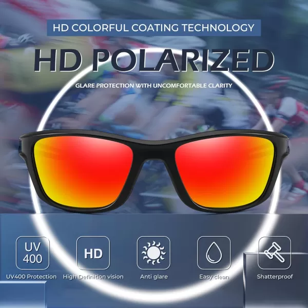 FEISEDY Sports Polarized Sunglasses For Men Women Cycling Driving Fishing Running UV400 Protection B0125Black Frame  Orange Mirror Lens