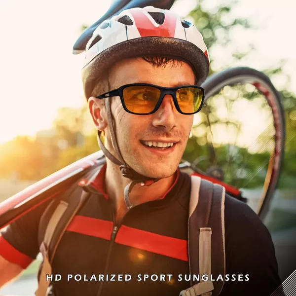 FEISEDY Sports Polarized Sunglasses For Men Women Cycling Driving Fishing Running UV400 Protection B0125Black Frame  Yellow Lens