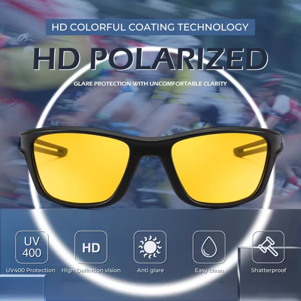 FEISEDY Sports Polarized Sunglasses For Men Women Cycling Driving Fishing Running UV400 Protection B0125Black Frame  Yellow Lens