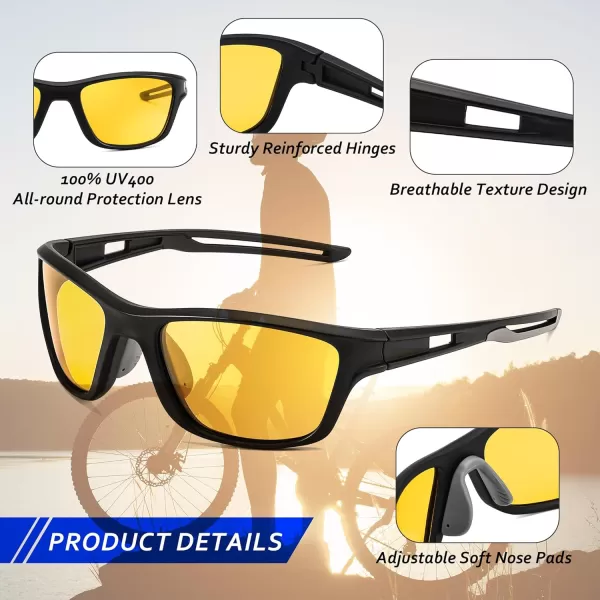 FEISEDY Sports Polarized Sunglasses For Men Women Cycling Driving Fishing Running UV400 Protection B0125Black Frame  Yellow Lens