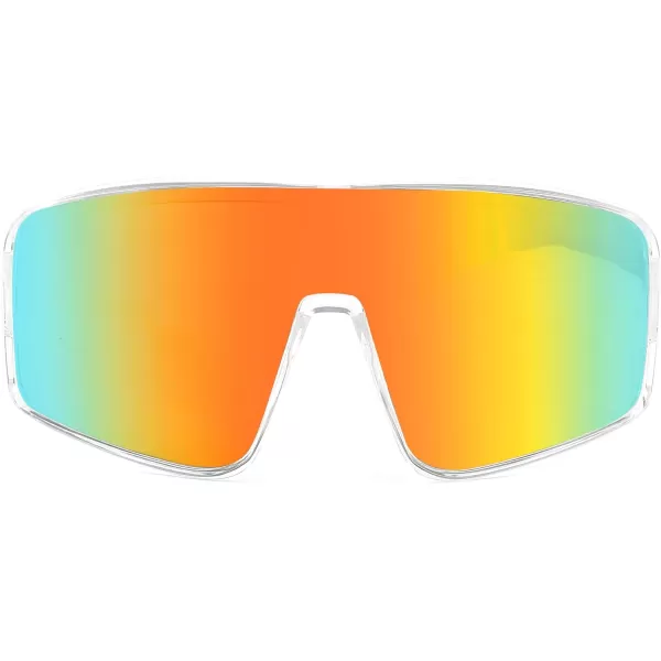 FEISEDY Sports Sunglasses Polarized Oversized Shield for Women Men Youth Baseball Cycling Running Outdoor Visor B2988001 Transparent Frame  Red Mirror Lens