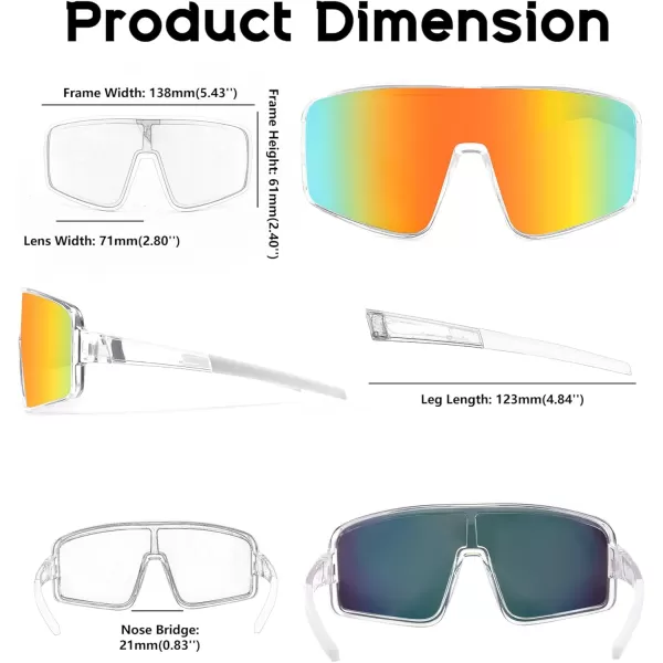 FEISEDY Sports Sunglasses Polarized Oversized Shield for Women Men Youth Baseball Cycling Running Outdoor Visor B2988001 Transparent Frame  Red Mirror Lens