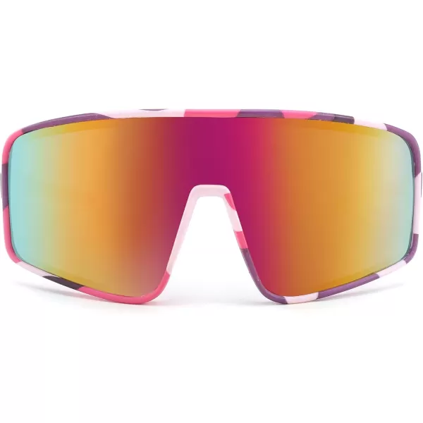 FEISEDY Sports Sunglasses Polarized Oversized Shield for Women Men Youth Baseball Cycling Running Outdoor Visor B2988002 Pink Camouflage Frame  Purple Lens